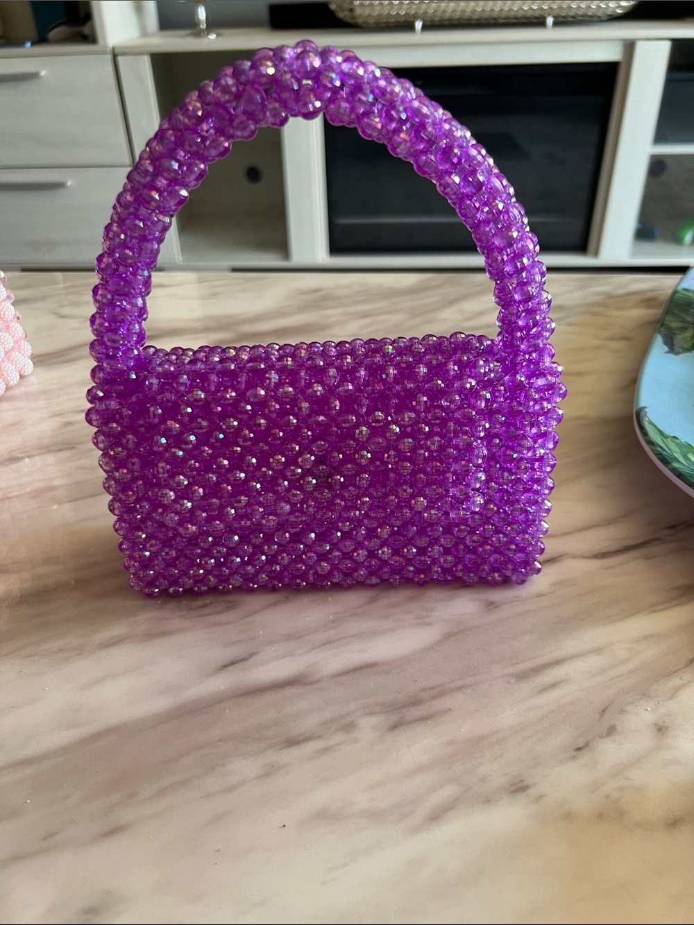 Beaded Purple Mini Tote Bag - Statement Handbag